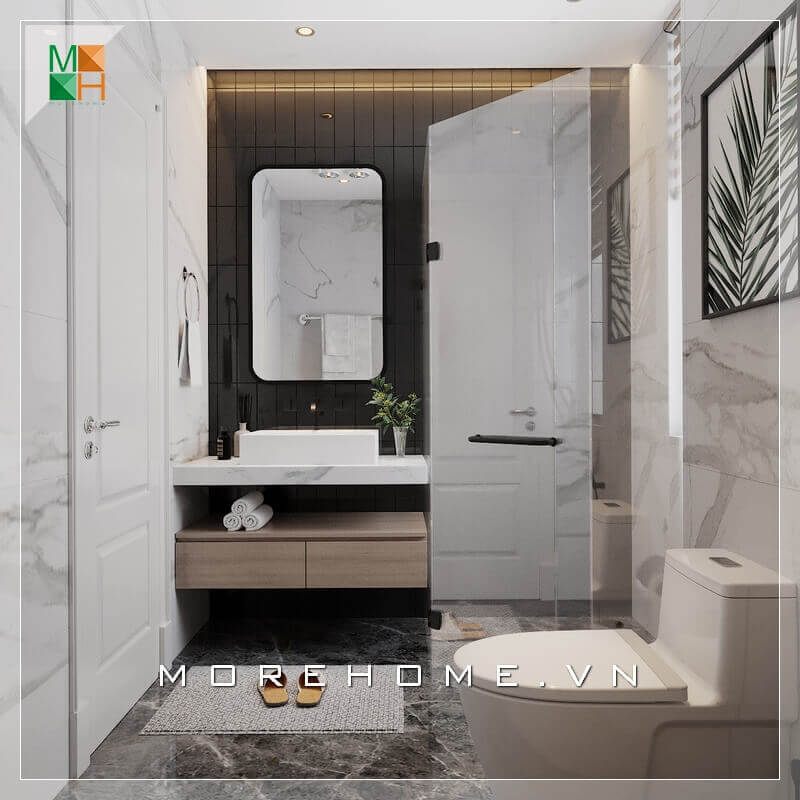 Mẫu thiết kế phòng tắm được làm từ đá nhân tạo vân mây nhập khẩu cao cấp.